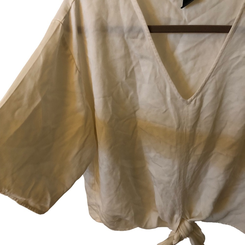 Karen Kane Tencel Lagenlook Blouse Loose Flowy Boxy Tie Front Ivory Medium NEW